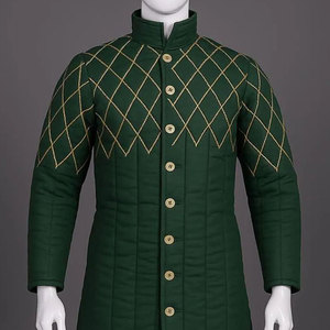 Abrigo Gambeson Medieval Verde con Costuras en Contraste, Acolchado, de Algodón Grueso, para Reenactment, Traje de Guerrero Protector - Product Image 4