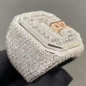 Anillo de Moissanita con Letra C Grande, Chapado en Oro Amarillo sobre Plata de Ley, Estilo Hip Hop Clásico, Joyería Unisex de Lujo - Product Image 2