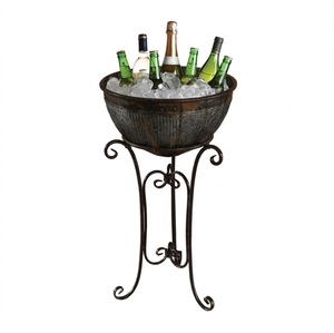 Vintage <b>White</b> Galvanized Metal Wine Tubs With Stand For Party Round Steel Ice <b>Bucket</b> Beverage Cooler Farmhouse Style Tub Planter - Product Image 6