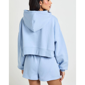 Ensemble de vêtements de sport pour femmes de haute qualité, short respirant en coton molletonné, logo imprimé/brodé, sweat-shirt ample, tenue en 2 pièces - Product Image 2