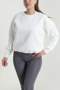 Sudadera Oversize Blanca de Forro Polar Transpirable para Mujer, Cuello Alto, Manga Larga, Tallas Grandes, de Algodón Tejido, para Otoño y Primavera - Product Image 5