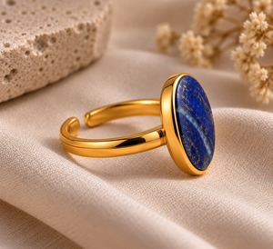 925 Silver <b>Lapis</b> <b>Lazuli</b> Bezel <b>Ring</b> Adjustable Open Band Gold Plated Gemstone Jewelry for Wedding Gift Party - Product Image 4