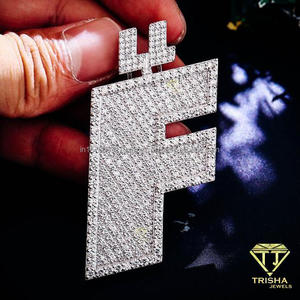 Colgante con Inicial F de Diamante Cultivado en Laboratorio, Diseño de Letra en Bloque Brillante de Lujo, Estilo Iced, Joyería de Moda - Product Image 2