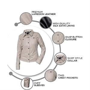 Veste en cuir beige pour femme, manches longues, coupe-vent, toutes saisons, vêtements de moto - Product Image 5
