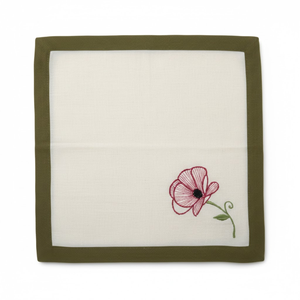 Serviette en coton blanche brodée de fleurs avec bordure, linge de table réutilisable de qualité supérieure pour une décoration élégante de la table et de la salle à manger. - Product Image 1