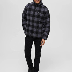 Veste en polaire à carreaux pour homme, coupe-vent, décontractée, hiver, doublure sherpa épaisse, coupe régulière, motif noir et gris, veste en laine - Product Image 4