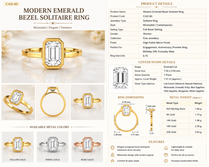 <b>Emerald</b> Cut Lab Grown Diamond Bezel Set 18K Gold Plated 925 <b>Silver</b> IGI Certified Luxury Women's Bridal Wedding <b>Ring</b> - Product Image 6