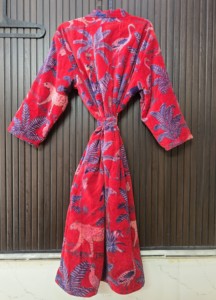 Robe en velours rouge imprimé pour femmes, manches longues, longueur complète, décontractée, été, douce, en peluche, motif animal, kimono, vêtements de nuit - Product Image 5