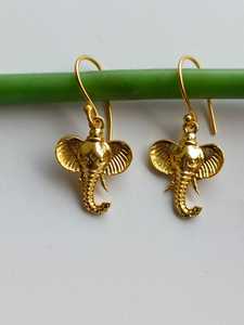 Gold Plated <b>Elephant</b> Dangle Earrings Hammered Animal Charm Drop Earrings for <b>Gift</b> and Fashion Jewelry - Product Image 1