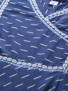 Kurta Anarkali bleu en ikat à col en V, en coton slub, grande taille pour femme, manches trois quarts, toucher doux, tenue traditionnelle - Product Image 2