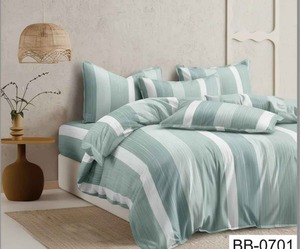 Misty Teal Striped Printed 130+ GSM Microfibre Bedsheet Soft <b>Comfortable</b> Durable Bedding for Home Hotel and Guest Room - Product Image 1