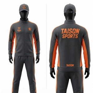 Combinaison d'entraînement de rugby unisexe à capuche en polyester/nylon premium 300g imperméable gris foncé avec empiècements orange, broderie de logo personnalisée, thermocollée - Product Image 1