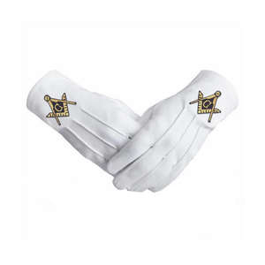 Guantes Masónicos de Tela Premium con Bordado Dorado, Diseño de Compás Cuadrado y Punto de Cruz - Product Image 1