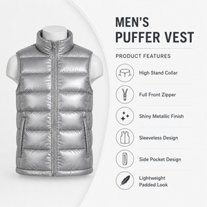 Mens 2026 Shiny Bubble <b>Puffer</b> <b>Vest</b> Custom Logo Waterproof Sleeveless Winter Jacket Breathable Lightweight OEM <b>Puffer</b> <b>Vest</b> - Product Image 5