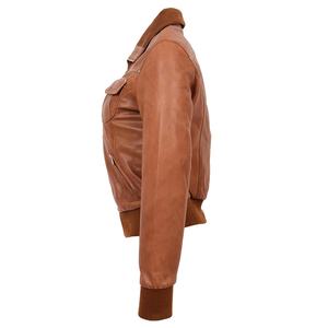 Chaqueta Bomber de piel auténtica de oveja para mujer, cazadora clásica de gran tamaño para invierno - Product Image 3