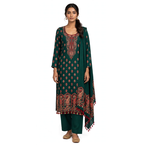 Luxury Traditional Pakistani Jacquard Jamawar Pashmina Wool Cashmere Viscose Acrylic <b>3</b> <b>Piece</b> <b>Women's</b> Salwar Kameez Set All - Product Image 3