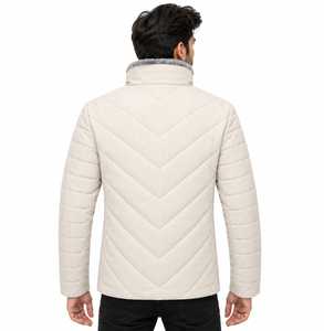 Veste matelassée beige pour homme avec col montant en fausse fourrure, fermeture éclair, coupe-vent, manteau d'hiver - Product Image 2