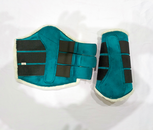 Protège-tendons en velours vert turquoise avec fourrure pour chevaux – Équipement d'équitation - Product Image 4
