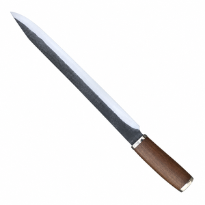 Couteau de boucher à lame longue, manche en bois brun, lame en acier noir et argenté, pointe affûtée pour la découpe de viande, la préparation culinaire - Product Image 6