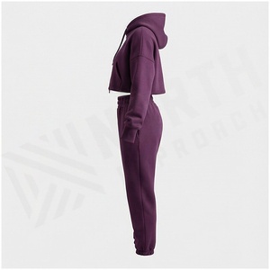 <b>Women</b> Solid Color Hooded Sweatshirt & <b>Jogger</b> Pants Set Full Sleeve Casual Tracksuit Autumn 100% Cotton Midweight <b>Fleece</b> - Product Image 3