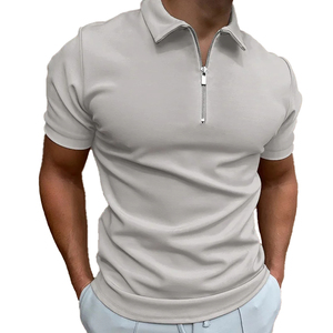Polo de Manga Corta para Hombre, Color Verde Oliva, Cierre de Cremallera, Tejido de Punto, Secado Rápido, Color Sólido, Corte Regular, OEM ODM - Product Image 5