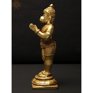 Elegante estatua pequeña de latón de 4 pulgadas del Señor Hanuman en Namaskar Mudra Elegante escultura de pie - Product Image 4