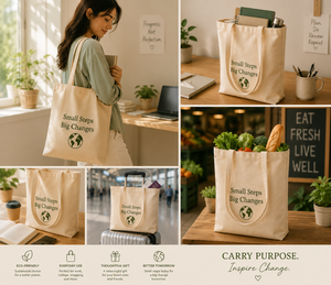 Petits pas, grandes changements : Sac fourre-tout en coton beige brodé de feuilles et de cœurs, écologique, pour le quotidien - Product Image 3