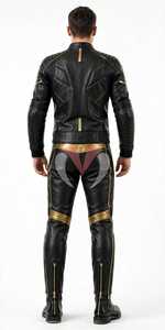 Conjunto de Chaqueta y Pantalones de Cuero Negro para Motociclismo con Detalles de Cierre Dorado para Hombre - Product Image 2
