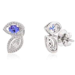 18K White Gold <b>Emerald</b> <b>Stud</b> <b>Earrings</b>-Classic Flower Statement Jewelry - Product Image 5