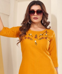 Conjunto de Kurti de Seda Bordada Premium para Mujer, Ropa Tradicional Elegante, Colección Boutique, Atuendo Especial para Festivales 85092 amarillo - Product Image 2