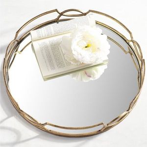 Gold Mirror <b>Tray</b> Round Brass Decorative Serving <b>Trays</b> Luxury Metal <b>Perfume</b> Vanity Cosmetic Organizer Wholesale Desktop Decor - Product Image 5