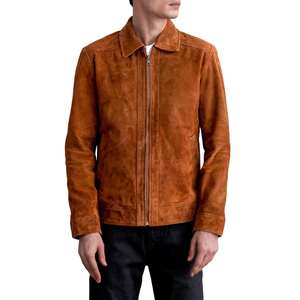 Custom <b>Mens</b> Brown <b>Suede</b> Leather <b>Jacket</b> Classic Collar Prime Zip Up Coats OEM Private Label Apparel Manufacturer Wholesale Supply - Product Image 6