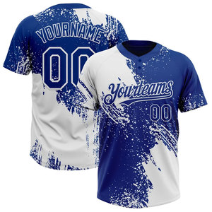 Maillot de baseball personnalisé sublimé Yourteams 00 unisexe adulte à manches courtes col en V blanc bleu anti-humidité pour softball - Product Image 1