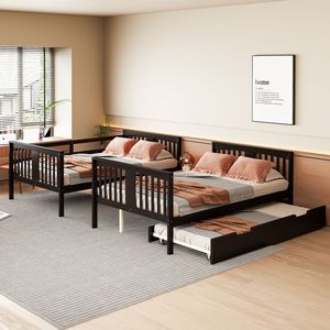 Lit superposé double avec lit gigogne simple et échelle, style Espresso - Product Image 3