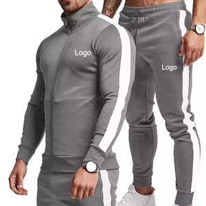 Survêtement gris pour homme, manches longues, col montant, fermeture éclair, poches latérales, coupe classique, style sportif automne, 100 % polyester - Product Image 1