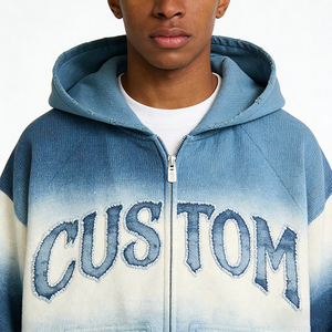 Sudadera con capucha azul raglán con cremallera para hombre, estilo hip hop, con estampado de letras, personalizada, OEM ODM, venta al por mayor 2026 - Product Image 3