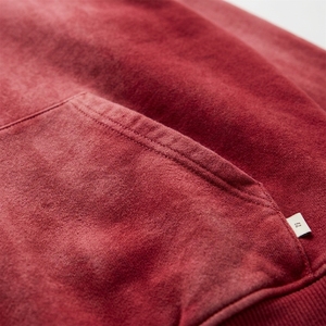 Sweat-shirt à capuche surdimensionné en coton molletonné, style vintage, rouge délavé, vente en gros - Product Image 5