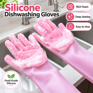 Gants de nettoyage en silicone rose à cinq doigts, gants de lavage flexibles pour le nettoyage domestique et la vaisselle de cuisine - Product Image 4
