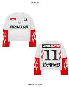 เสื้อยืดแขนยาวสีขาวแดงลายเปลวไฟ เสื้อยืดลายกราฟิกขนาดใหญ่พิเศษ เสื้อเชิ้ตทรงบ็อกซี่แขนลายเปลวไฟสไตล์สตรีทแวร์ ผู้ผลิต OEM ตามสั่ง - Product Image 3