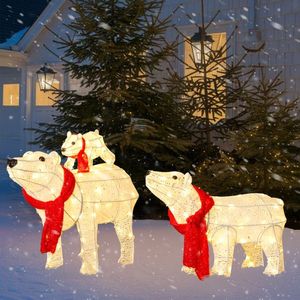 Set Famiglia di Orsi Polari 3D Illuminati 30cm, Decorazioni Natalizie Pre-Illuminate con 190 Luci LED Bianco Caldo per Esterni - Product Image 2