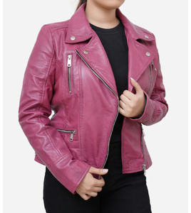 Top Sale Women's Biker Style <b>Real</b> <b>Leather</b> <b>Jacket</b> Lapel Collar Zipper Breathable Viscose Lining Direct Factory Wholesale Sialkot - Product Image 3