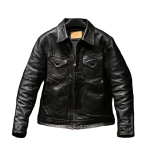 Veste de motard rétro pour homme Mendoza, non doublée, style décontracté ancien, avec plusieurs poches, en cuir de cheval véritable et en toile pour le printemps et l'automne - Product Image 1