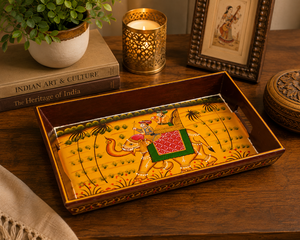 Handcrafted Wooden <b>Elephant</b> Printed Serving Tray <b>Decorative</b> Multipurpose Snack Tray Traditional Printed Wooden Tray - Product Image 6