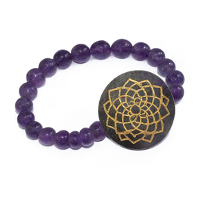 Bracelet Chakra Couronne en Cristal d'Ametiste - Pierre Polie Forme Diamant, Bijou DIY Gravé au Laser, Cadeau Souvenir - Product Image 2