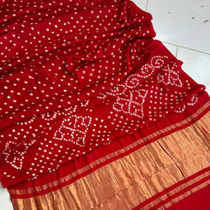 ผ้าส่าหรีแบบดั้งเดิม Lagdi Pallu Bandhani ย้อมสีด้วยมือ พร้อมผ้าพาลลูสีสันสดใส ชุดพื้นเมืองอินเดีย - Product Image 1