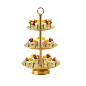 Élégant présentoir à cupcakes à 2 niveaux en métal plaqué avec surface polie lisse pour les célébrations d'anniversaire et les arrangements de restauration - Product Image 3