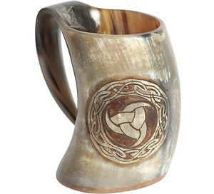 Mug en corne de bœuf Viking américain, réutilisable, écologique, compatible lave-vaisselle, design artisanal durable, couvercle en bambou, bière, vin, camping - Product Image 1