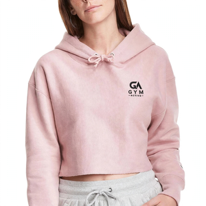 GYM ACTIVE Women's Hooded Sweatshirt Pink Full Sleeve Solid Color Casual Woven Breathable Women's Cropped Crop Top Hoodie Casual - Product Image 3