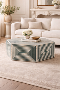 Luxury Geometric Bone Inlay Wood <b>Coffee</b> <b>Table</b> Modern Accent Design for Living Room Home Furniture - Product Image 4