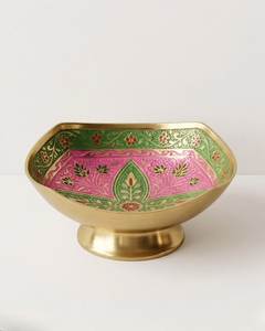 Frutero decorativo con base de pedestal, vajilla para exhibición de alimentos, tazón de latón de lujo hecho a mano con diseño esmaltado. - Product Image 3